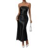 imageOYOANGLE Womens Strapless Satin Tube Dress Backless Elegant Solid Silky Maxi DressesBlack Solid