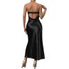 imageOYOANGLE Womens Strapless Satin Tube Dress Backless Elegant Solid Silky Maxi DressesBlack Solid