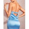 imageOYOANGLE Womens Strapless Satin Tube Dress Backless Elegant Solid Silky Maxi DressesBlue