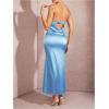 imageOYOANGLE Womens Strapless Satin Tube Dress Backless Elegant Solid Silky Maxi DressesBlue
