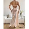 imageOYOANGLE Womens Strapless Satin Tube Dress Backless Elegant Solid Silky Maxi DressesChampagne