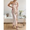 imageOYOANGLE Womens Strapless Satin Tube Dress Backless Elegant Solid Silky Maxi DressesChampagne
