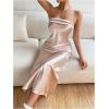 imageOYOANGLE Womens Strapless Satin Tube Dress Backless Elegant Solid Silky Maxi DressesChampagne
