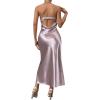 imageOYOANGLE Womens Strapless Satin Tube Dress Backless Elegant Solid Silky Maxi DressesDusty Pink Solid