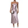 imageOYOANGLE Womens Strapless Satin Tube Dress Backless Elegant Solid Silky Maxi DressesDusty Pink Solid