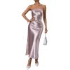 imageOYOANGLE Womens Strapless Satin Tube Dress Backless Elegant Solid Silky Maxi DressesDusty Pink Solid