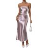 imageOYOANGLE Womens Strapless Satin Tube Dress Backless Elegant Solid Silky Maxi DressesDusty Pink Solid