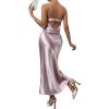 imageOYOANGLE Womens Strapless Satin Tube Dress Backless Elegant Solid Silky Maxi DressesDusty Pink Solid