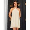 imageOYOANGLE Womens Summer Beach Dresses Sleeveless Halter Tie Back Solid Backless Flared Short DressApricot
