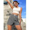 imageOYOANGLE Womens Summer Casual Striped Print Elastic Waist Mid Rise Straight Leg ShortsBlack