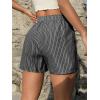 imageOYOANGLE Womens Summer Casual Striped Print Elastic Waist Mid Rise Straight Leg ShortsBlack