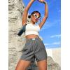 imageOYOANGLE Womens Summer Casual Striped Print Elastic Waist Mid Rise Straight Leg ShortsBlack