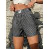 imageOYOANGLE Womens Summer Casual Striped Print Elastic Waist Mid Rise Straight Leg ShortsBlack