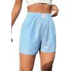 imageOYOANGLE Womens Summer Casual Striped Print Elastic Waist Mid Rise Straight Leg ShortsBlue