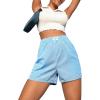 imageOYOANGLE Womens Summer Casual Striped Print Elastic Waist Mid Rise Straight Leg ShortsBlue