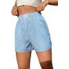 imageOYOANGLE Womens Summer Casual Striped Print Elastic Waist Mid Rise Straight Leg ShortsBlue