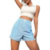 imageOYOANGLE Womens Summer Casual Striped Print Elastic Waist Mid Rise Straight Leg ShortsBlue