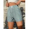 imageOYOANGLE Womens Summer Casual Striped Print Elastic Waist Mid Rise Straight Leg ShortsGreen