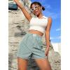imageOYOANGLE Womens Summer Casual Striped Print Elastic Waist Mid Rise Straight Leg ShortsGreen