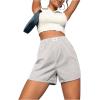imageOYOANGLE Womens Summer Casual Striped Print Elastic Waist Mid Rise Straight Leg ShortsGrey