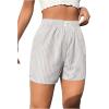 imageOYOANGLE Womens Summer Casual Striped Print Elastic Waist Mid Rise Straight Leg ShortsGrey