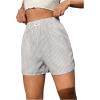 imageOYOANGLE Womens Summer Casual Striped Print Elastic Waist Mid Rise Straight Leg ShortsGrey