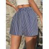 imageOYOANGLE Womens Summer Casual Striped Print Elastic Waist Mid Rise Straight Leg ShortsNavy Blue