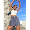 imageOYOANGLE Womens Summer Casual Striped Print Elastic Waist Mid Rise Straight Leg ShortsNavy Blue