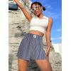 imageOYOANGLE Womens Summer Casual Striped Print Elastic Waist Mid Rise Straight Leg ShortsNavy Blue