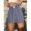 imageOYOANGLE Womens Summer Casual Striped Print Elastic Waist Mid Rise Straight Leg ShortsNavy Blue