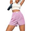 imageOYOANGLE Womens Summer Casual Striped Print Elastic Waist Mid Rise Straight Leg ShortsPink