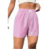 imageOYOANGLE Womens Summer Casual Striped Print Elastic Waist Mid Rise Straight Leg ShortsPink