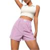 imageOYOANGLE Womens Summer Casual Striped Print Elastic Waist Mid Rise Straight Leg ShortsPink