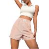 imageOYOANGLE Womens Summer Casual Striped Print Elastic Waist Mid Rise Straight Leg ShortsPink Multi