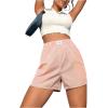 imageOYOANGLE Womens Summer Casual Striped Print Elastic Waist Mid Rise Straight Leg ShortsPink Multi