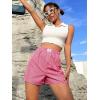 imageOYOANGLE Womens Summer Casual Striped Print Elastic Waist Mid Rise Straight Leg ShortsPink Striped