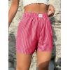 imageOYOANGLE Womens Summer Casual Striped Print Elastic Waist Mid Rise Straight Leg ShortsPink Striped