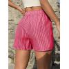 imageOYOANGLE Womens Summer Casual Striped Print Elastic Waist Mid Rise Straight Leg ShortsPink Striped