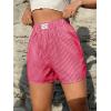 imageOYOANGLE Womens Summer Casual Striped Print Elastic Waist Mid Rise Straight Leg ShortsPink Striped