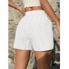 imageOYOANGLE Womens Summer Casual Striped Print Elastic Waist Mid Rise Straight Leg ShortsWhite