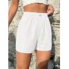 imageOYOANGLE Womens Summer Casual Striped Print Elastic Waist Mid Rise Straight Leg ShortsWhite