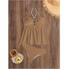 imageOYOANGLE Womens Tankini Bathing Suit Two Piece Textured Ring Linked Halter Swimsuit BeachwearBrown