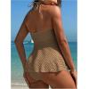 imageOYOANGLE Womens Tankini Bathing Suit Two Piece Textured Ring Linked Halter Swimsuit BeachwearBrown