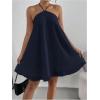 imageOYOANGLE Womens Textured Halter Backless Short Dress Sleeveless Flowy Vacation Mini DressesDeep Blue
