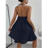 imageOYOANGLE Womens Textured Halter Backless Short Dress Sleeveless Flowy Vacation Mini DressesDeep Blue