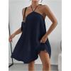 imageOYOANGLE Womens Textured Halter Backless Short Dress Sleeveless Flowy Vacation Mini DressesDeep Blue