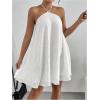 imageOYOANGLE Womens Textured Halter Backless Short Dress Sleeveless Flowy Vacation Mini DressesWhite