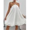 imageOYOANGLE Womens Textured Halter Backless Short Dress Sleeveless Flowy Vacation Mini DressesWhite