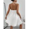 imageOYOANGLE Womens Textured Halter Backless Short Dress Sleeveless Flowy Vacation Mini DressesWhite
