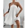 imageOYOANGLE Womens Textured Halter Backless Short Dress Sleeveless Flowy Vacation Mini DressesWhite